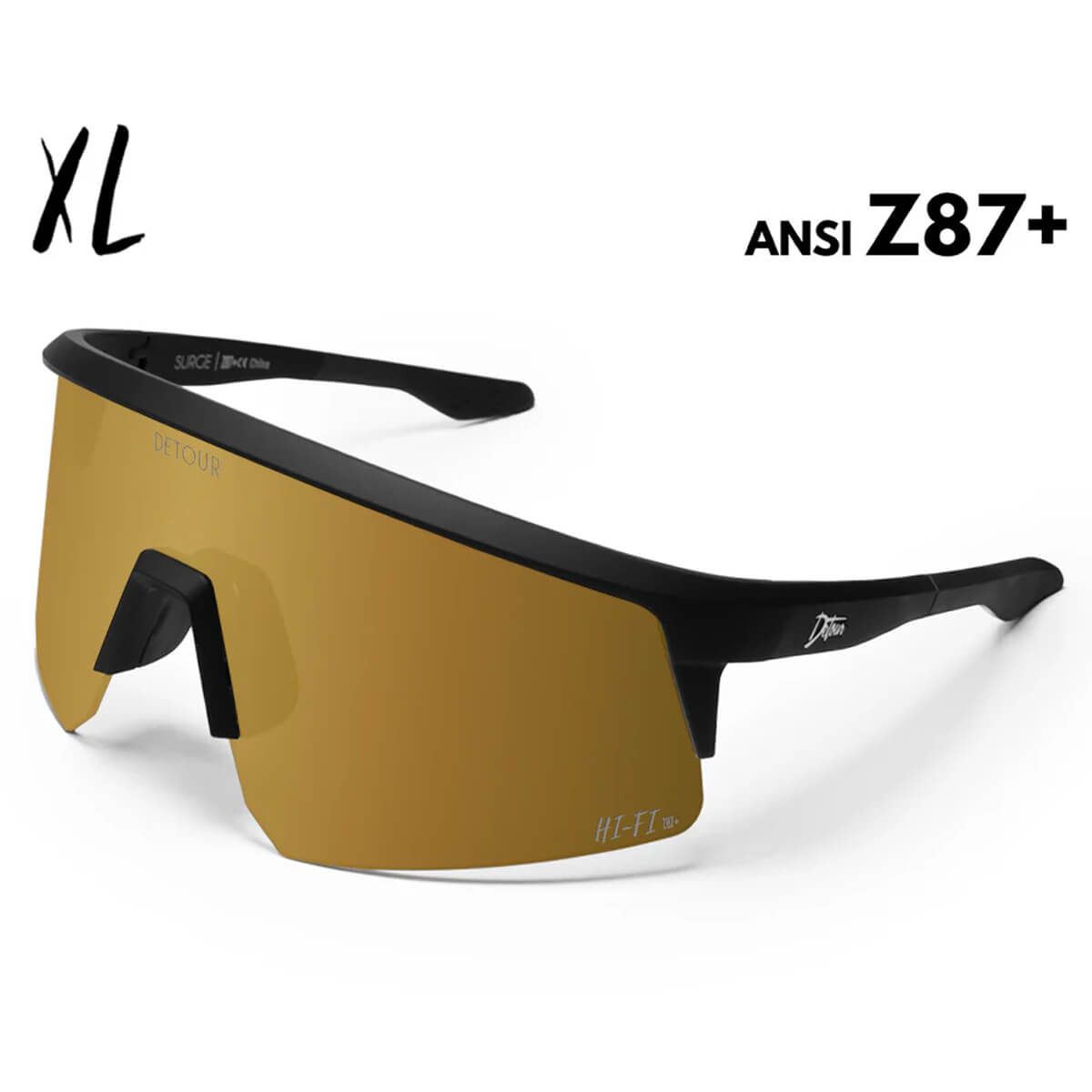 Detour Surge XL Safety Sunglasses with Matte Black Frame and 24K Gold Lens-Safety Glasses USA-1