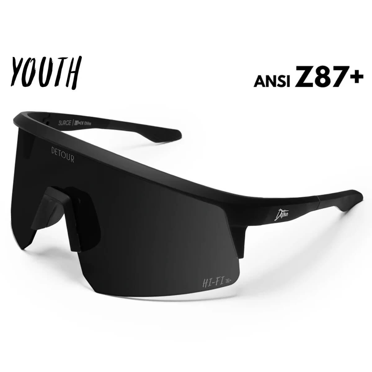 Detour Surge Youth Safety Sunglasses with Matte Black Frame and Jet Bl