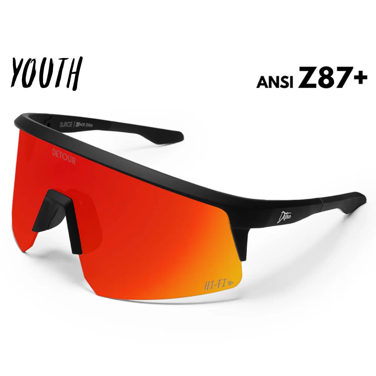 Detour Surge Youth Safety Sunglasses with Matte Black Frame and Red Sunset Lens-Safety Glasses USA-1