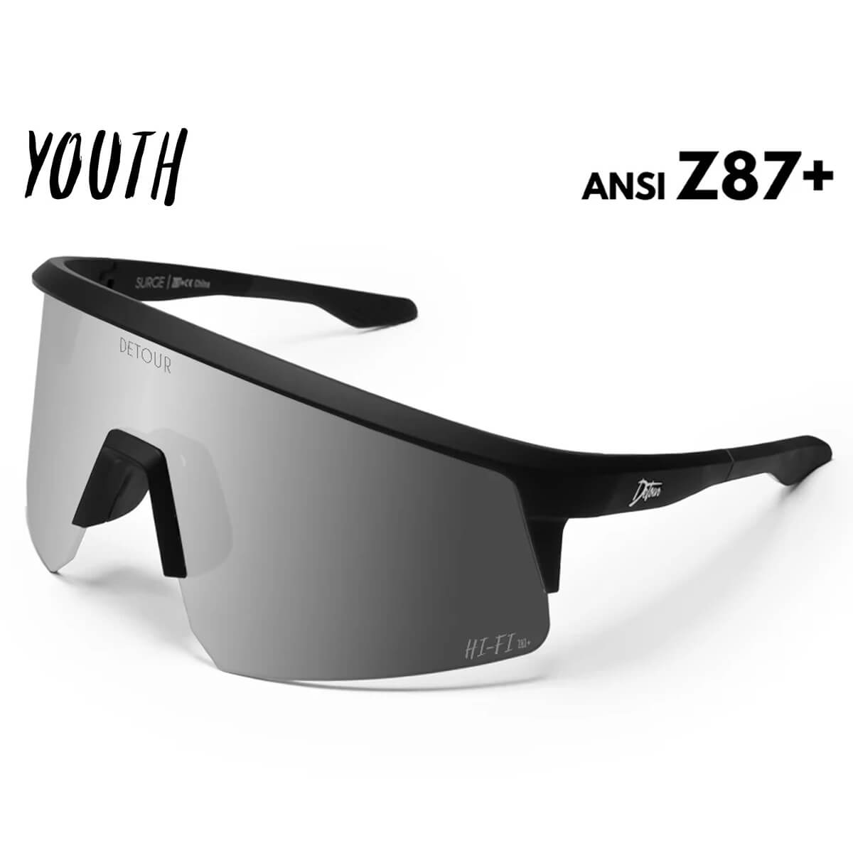 Detour Surge Youth Safety Sunglasses with Matte Black Frame and Silver Bullet Lens-Safety Glasses USA-1