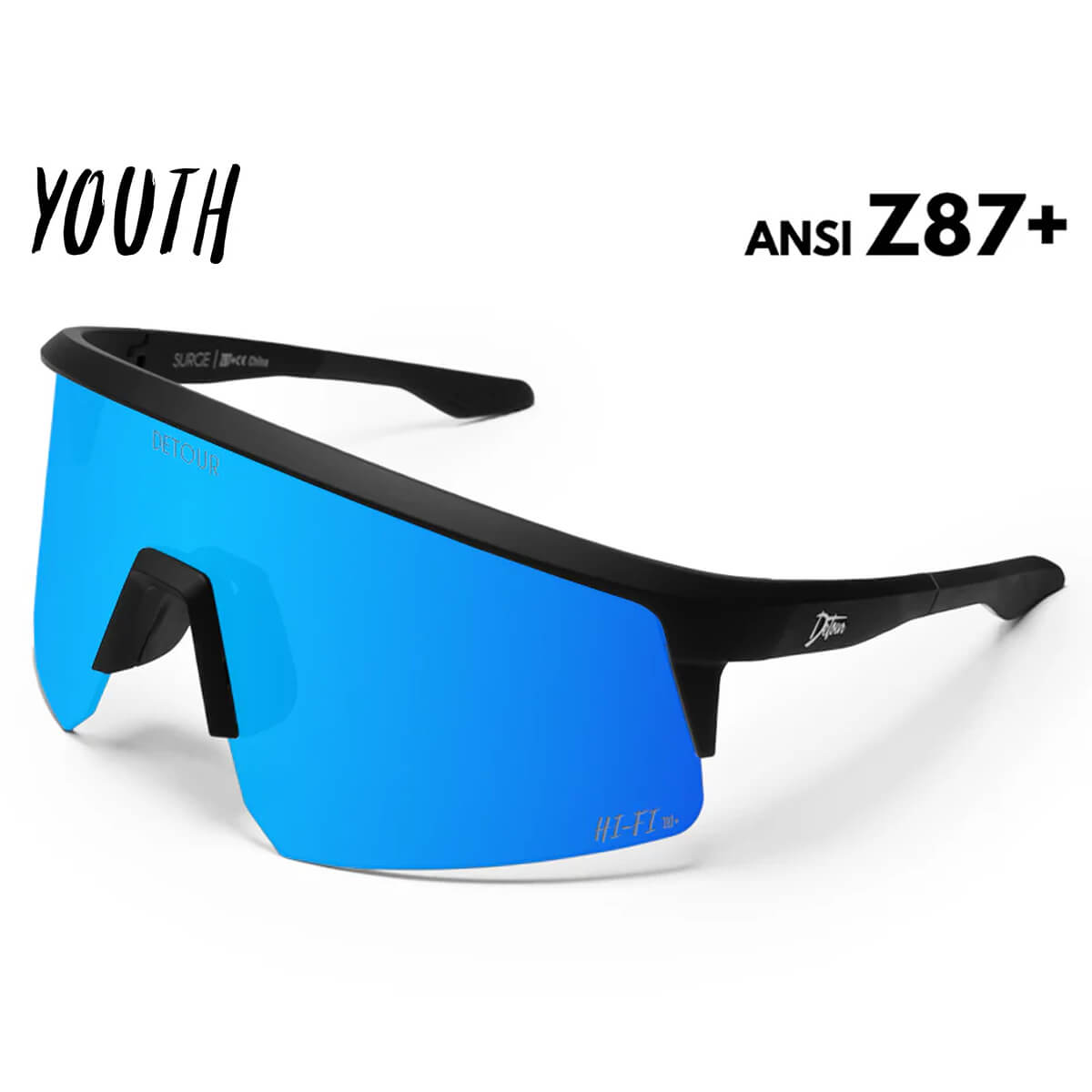 Detour Surge Youth Safety Sunglasses with Matte Black Frame and Electric Blue Lens-Safety Glasses USA-1