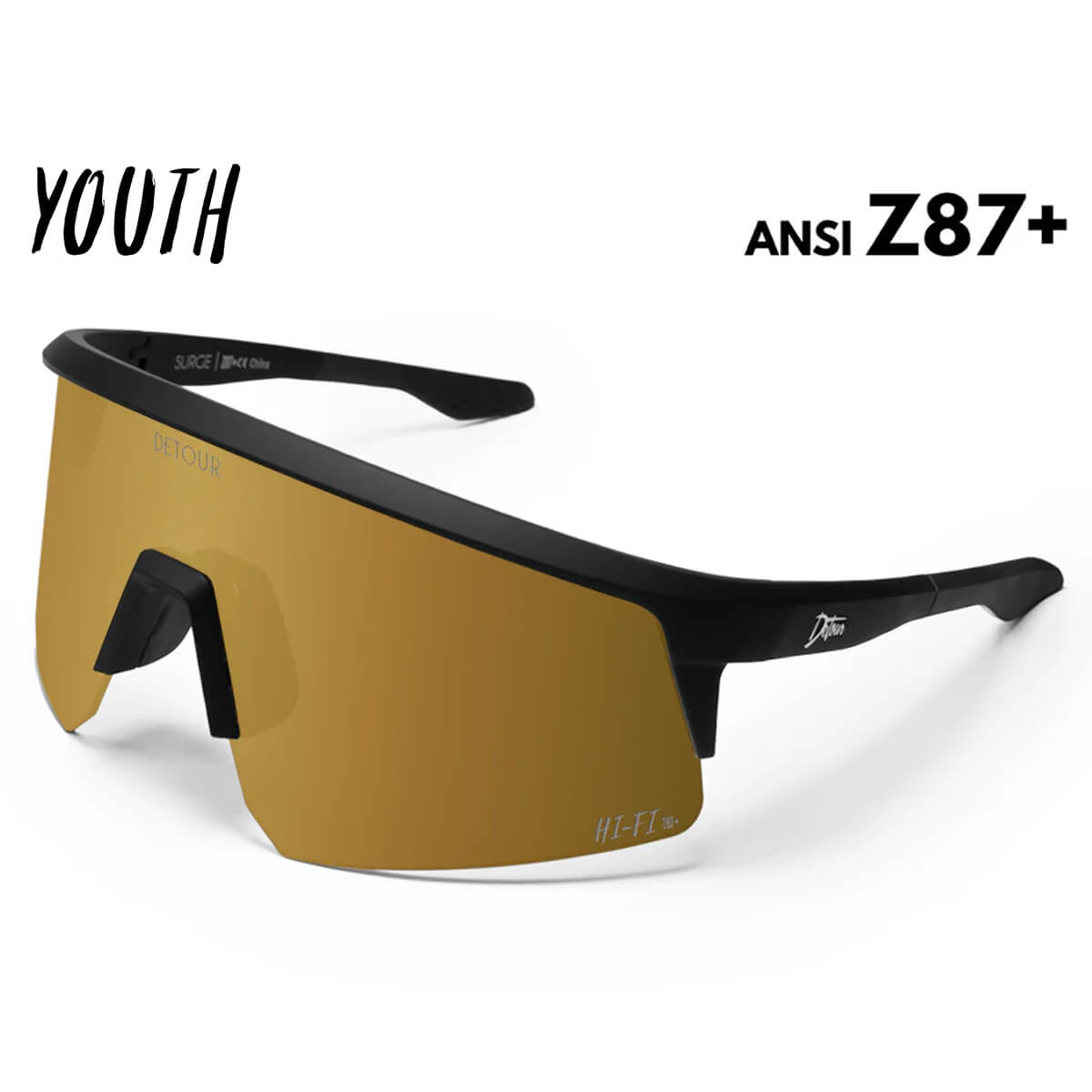 Detour Surge Youth Safety Sunglasses with Matte Black Frame and 24K Gold Lens-Safety Glasses USA-1