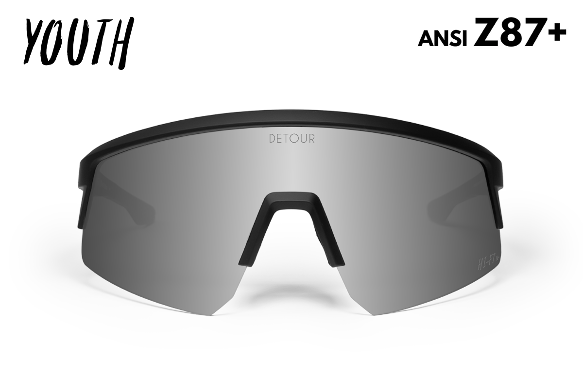 Detour Surge Youth Safety Sunglasses with Matte Black Frame and Silver Bullet Lens-Safety Glasses USA