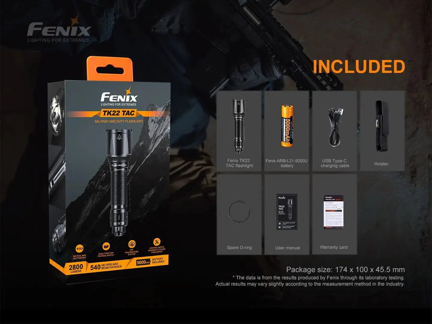 Fenix TK22 TAC Tactical Flashlight - 2800 Lumens-sku-44858656457000-Safety Glasses USA-17