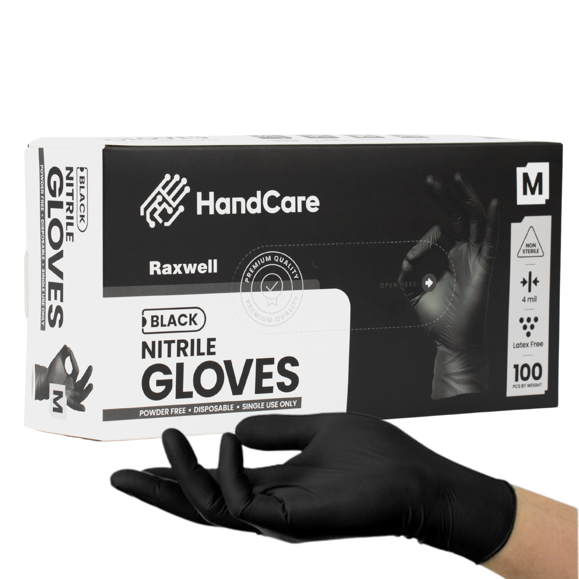 HandCare Black Nitrile Gloves - Exam Grade, Powder Free (4 Mil)-Safety Glasses USA-3