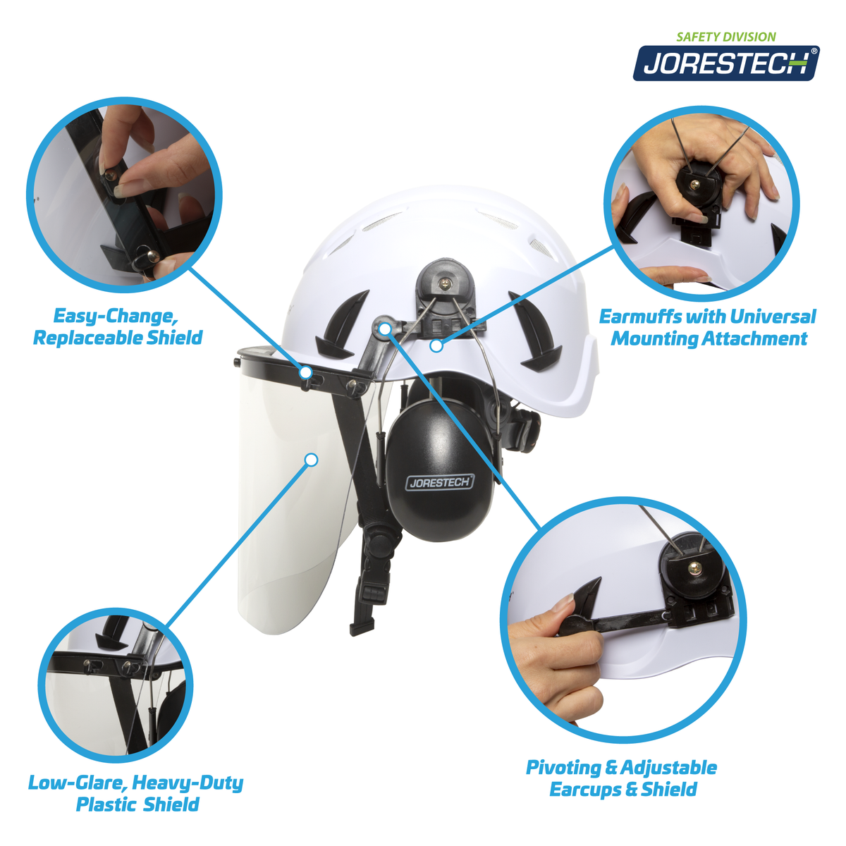 Jorestech Safety Helmet System with Polycarbonate Face Shield and Earmuffs