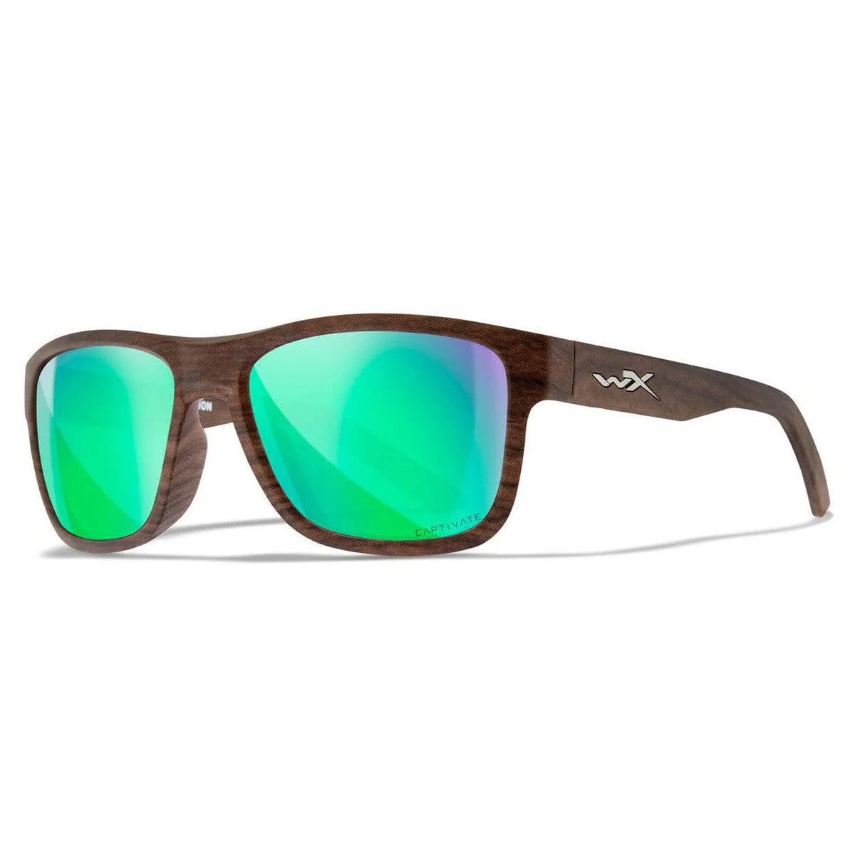Wiley X Ovation Safety Sunglasses-WX-AC6OVN07-Matte Woodgrain Frame - Polarized Green Mirror Lens-Safety Glasses USA-4