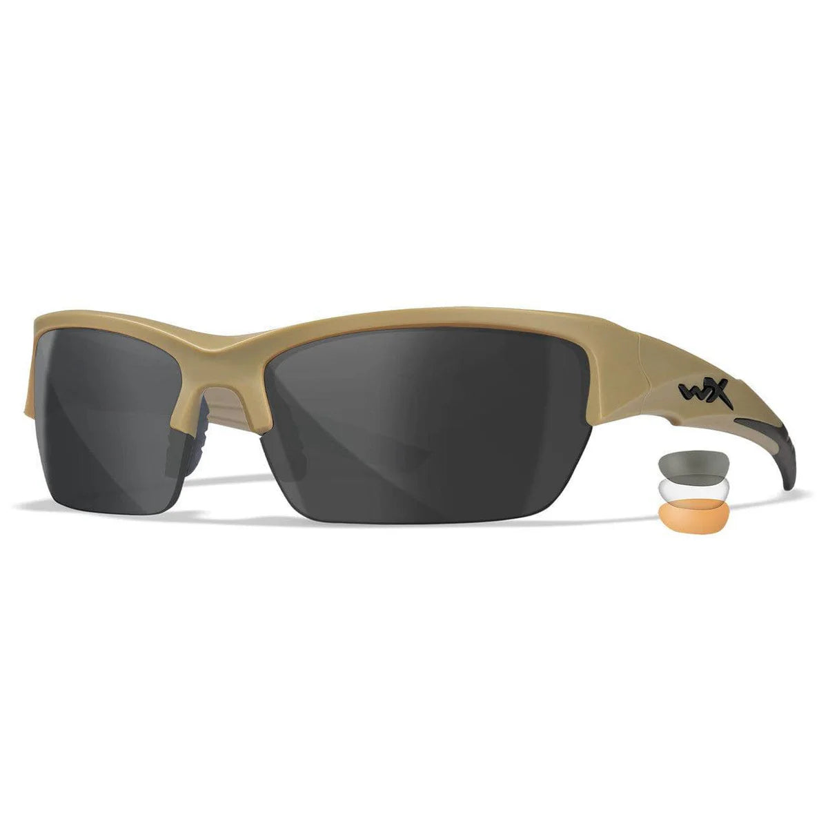 Wiley X Valor Safety Sunglasses-WX-CHVAL06T-Tan Frame - Smoke Grey - Clear - Light Rust Lens-Safety Glasses USA-5