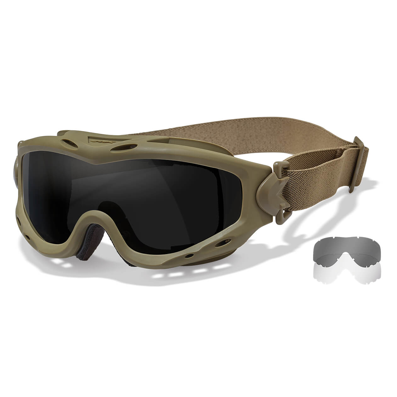 Wiley X Spear Ballistic Safety Goggles-WX-SP29T-Tan Frame - Smoke Grey - Clear Lens-Safety Glasses USA-2