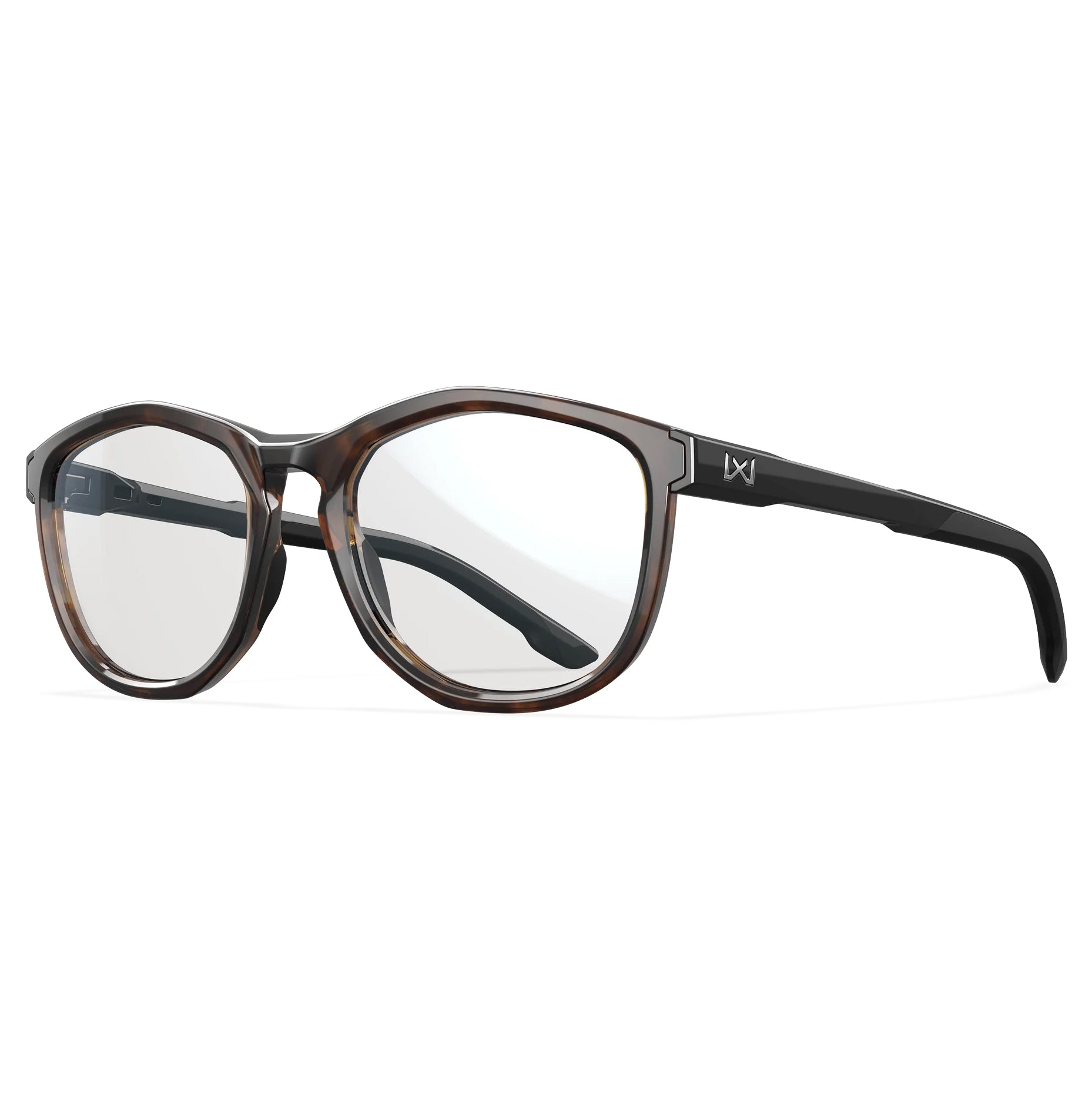 Wiley X Bravo prescription safety glasses with tortoise frame and black temples.