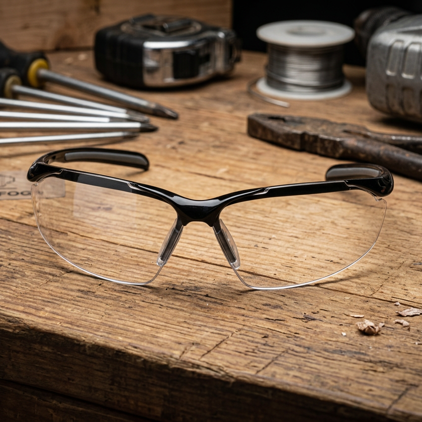 Bouton Commander Safety Glasses with Black Frame and Clear Anti-Fog Lens