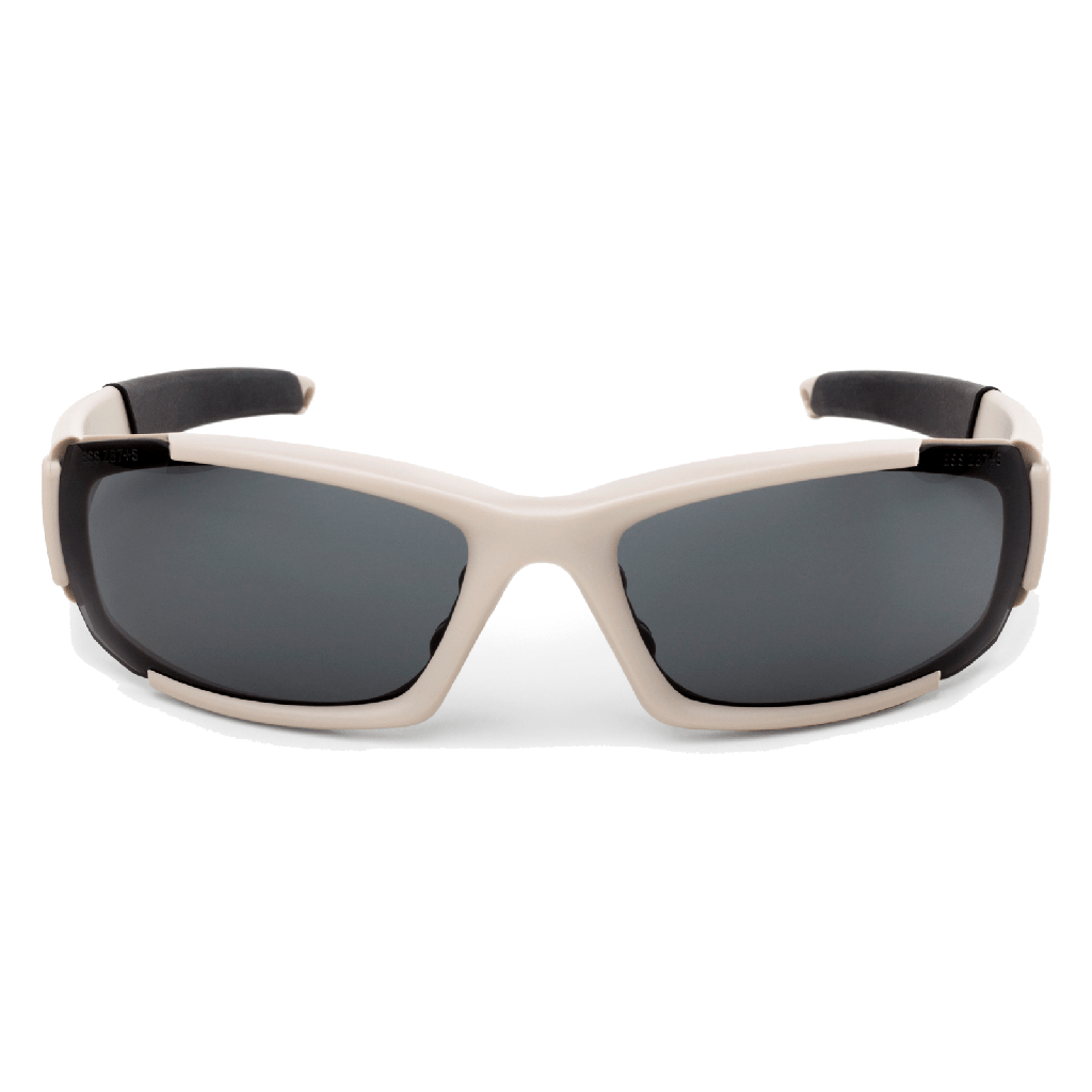 ESS CDI Ballistic Sunglasses with Terrain Tan Frame and Clear and Smoke Lenses Front View