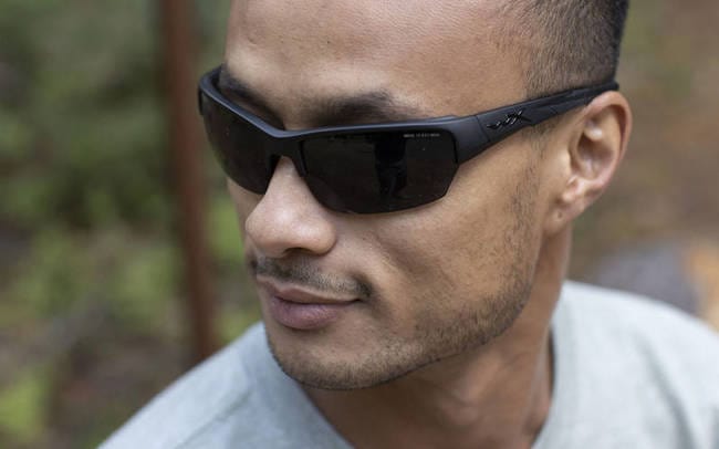 Wiley X Saint CHSAI08 Sunglasses with Matte Black Frame and Smoke Gray Lenses Worn in the field