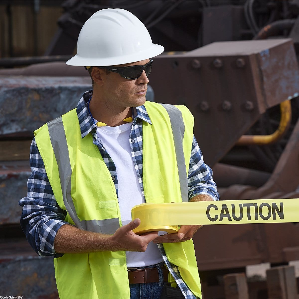 Bolle Komet Safety Glasses with Smoke Anti-Fog Lens worn on the jobsite