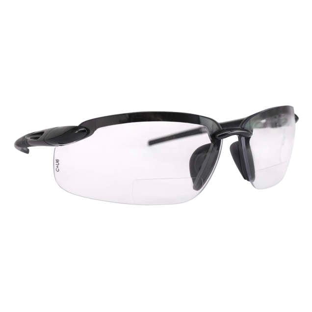 Crossfire ES5 Bifocal Safety Glasses with Pearl Gray Frame and Clear Lens Front Profile View