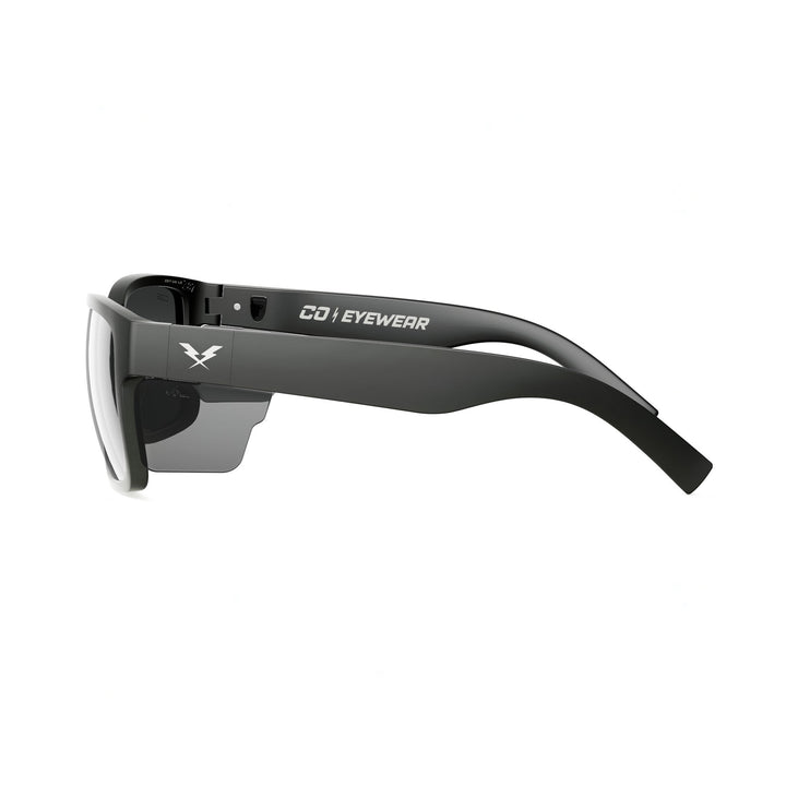 CO Eyewear Oiler Z87+ Safety Glasses with Matte Black Frame Left Temple and Side Shields