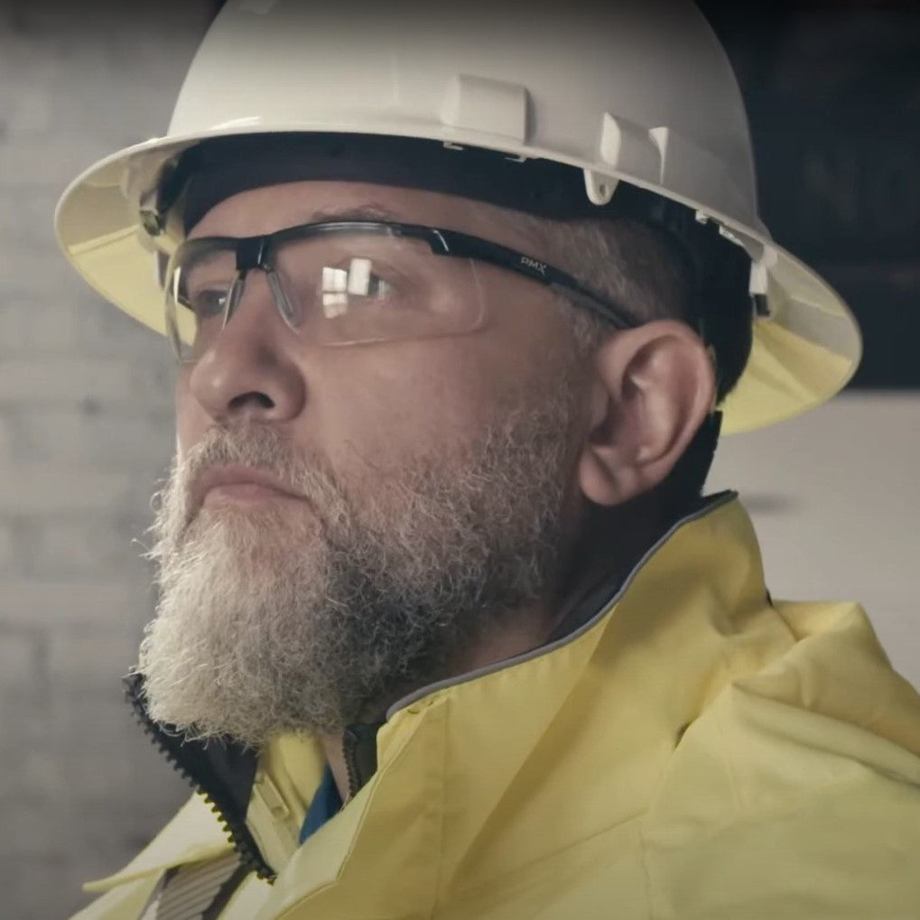 Pyramex Ever-Lite Safety Glasses worn by a construction worker