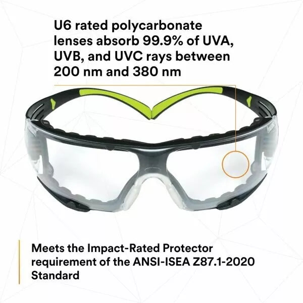 3M SecureFit Safety Glasses SF401AF-FM with Foam-Padding and Clear Anti-Fog Lenses Lens Features