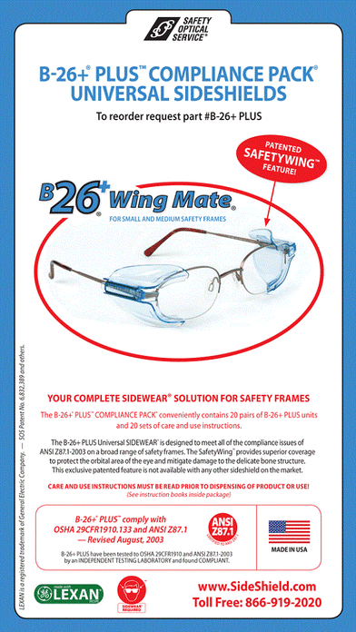 Safety Optical B-26 Wingmate Universal Sideshields Small (One Pair)