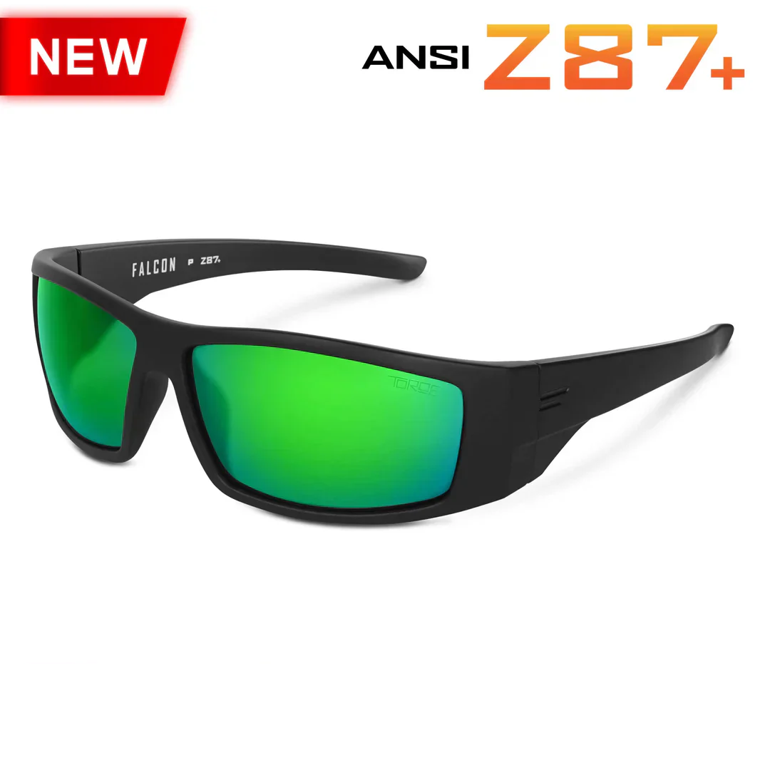 TOROE FALCON ANSI Z87+ Polarized Safety Glasses-Z87-FALCON-MBLK-B-GRN-Midnight Green Mirror Lens-18