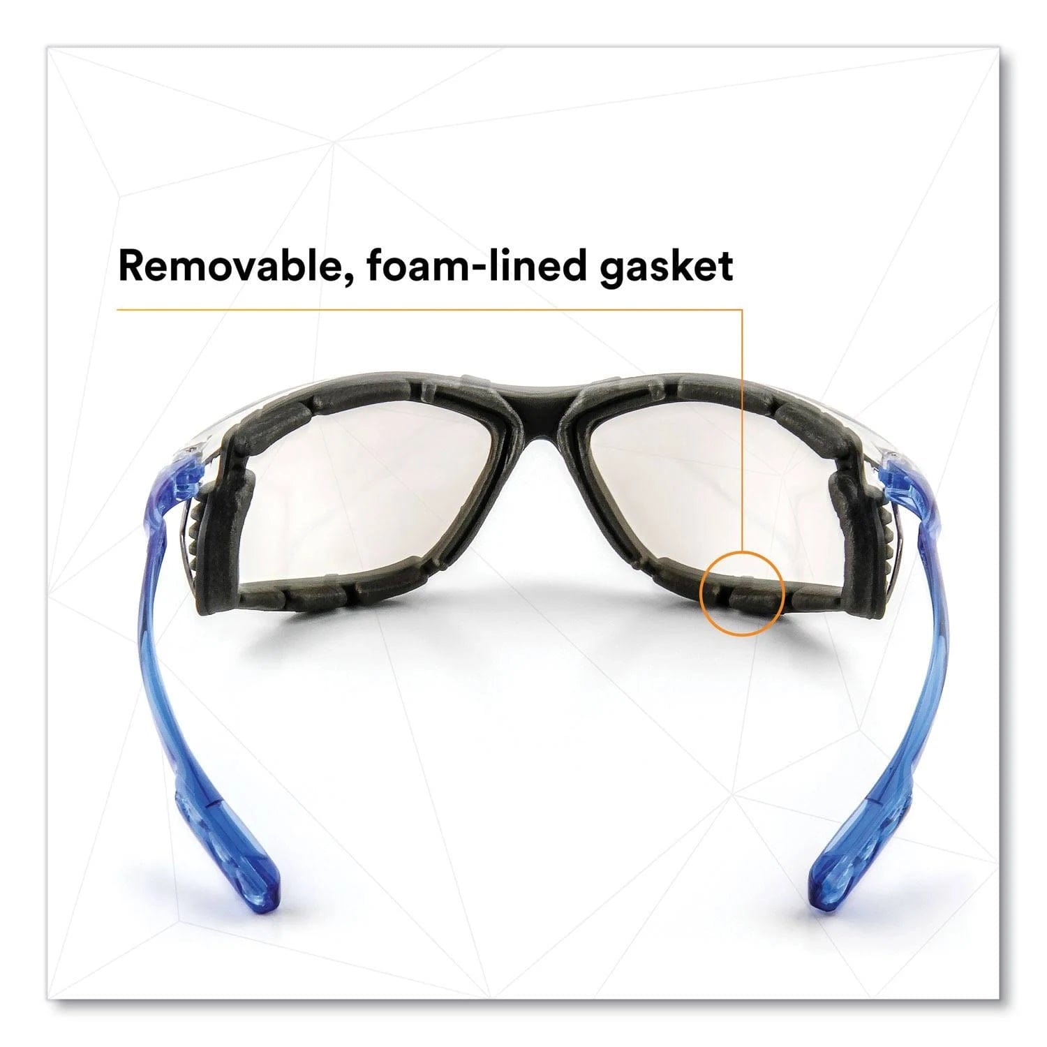 3M Virtua CCS Safety Glasses with Blue Temples Foam Gasket and Indoor/Outdoor Anti-Fog Lens Foam Insert View