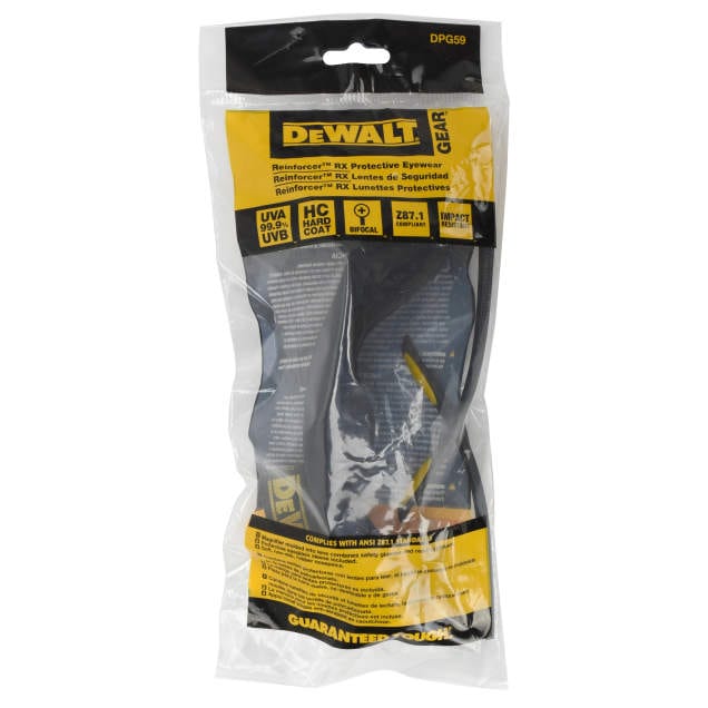DeWalt Reinforcer Bifocal Safety Glasses with Smoke Lens packaging