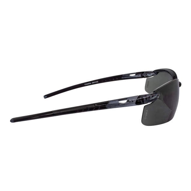 Crossfire ES5 Bifocal Safety Glasses with Crystal Black Frame and Polarized Smoke Lens Temple View