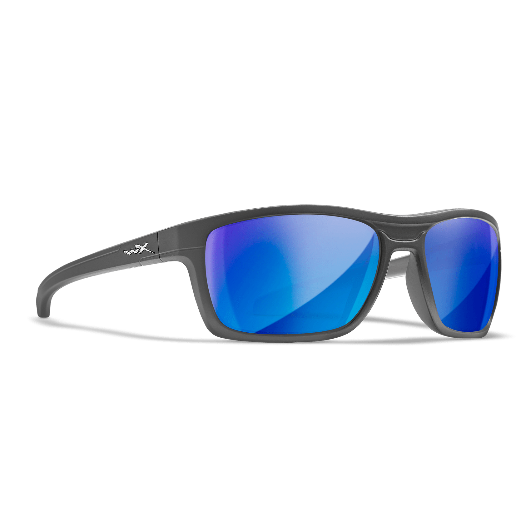 Wiley X Kingpin Sunglasses with Matte Graphite Frame and Polarized Blue Mirror Lens Front Left
