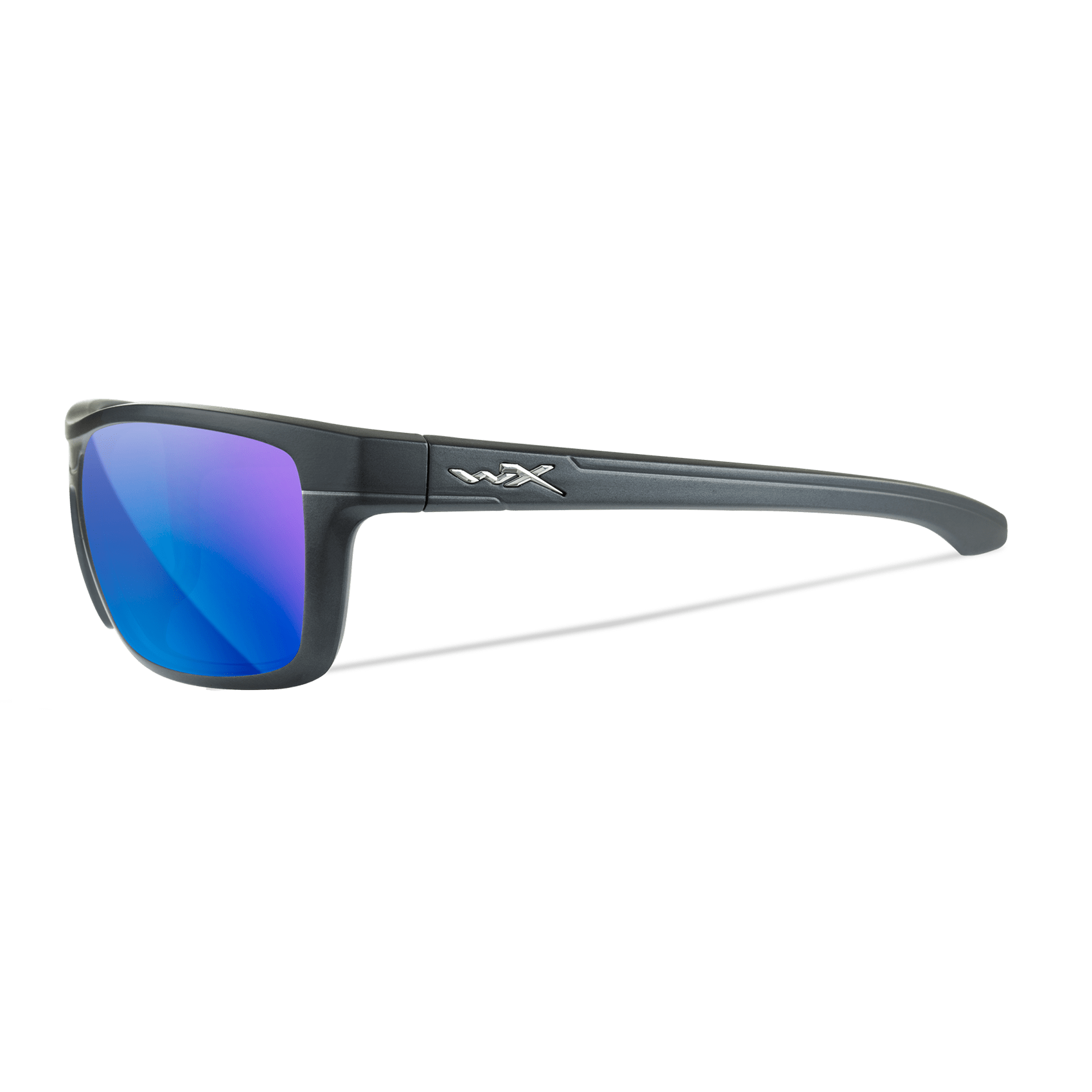 Wiley X Kingpin Sunglasses with Matte Graphite Frame and Polarized Blue Mirror Lens Side View