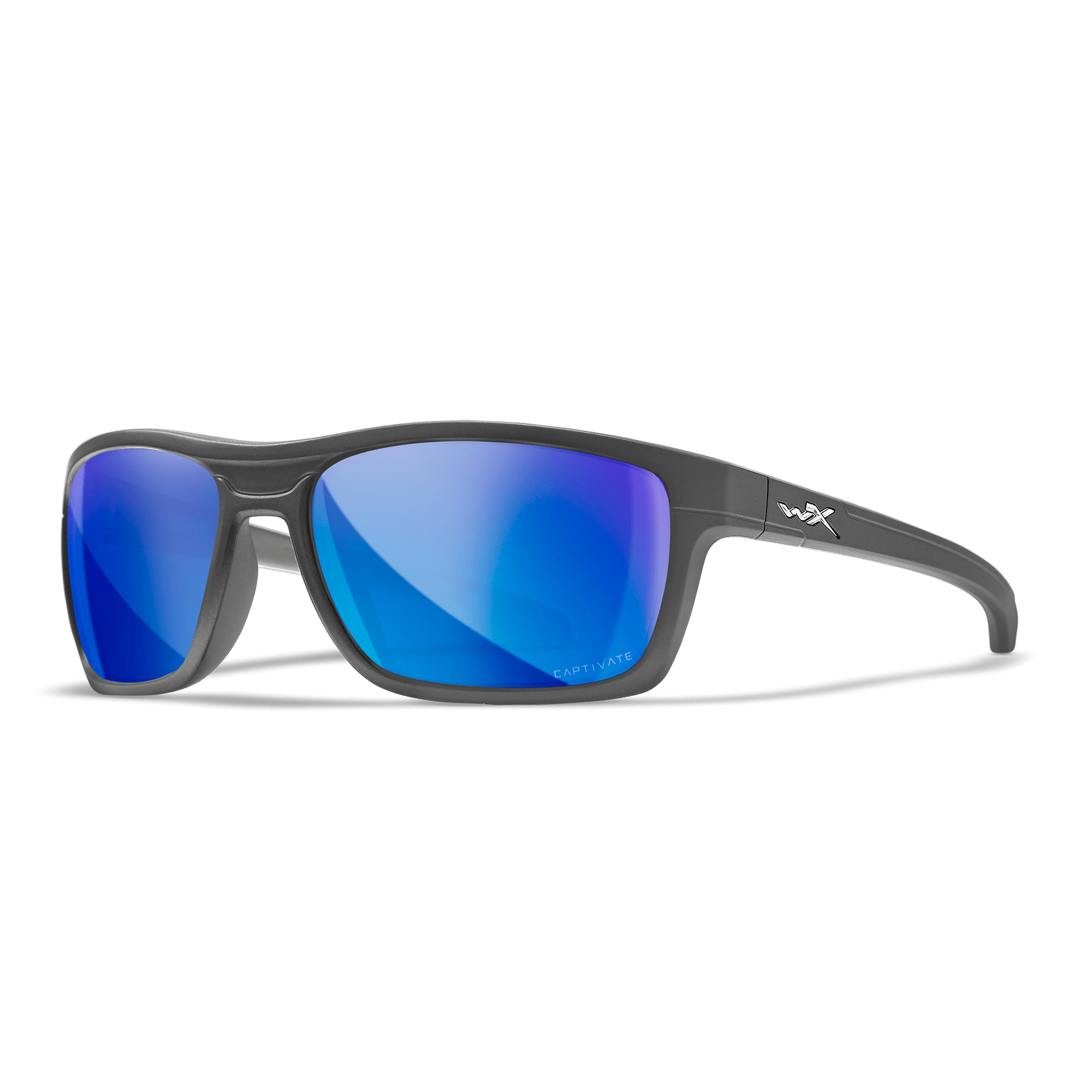 Wiley X Kingpin Sunglasses with Matte Graphite Frame and Polarized Blue Mirror Lens Front