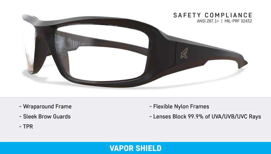 Key features Edge Brazeau Safety Glasses Matte Black with Clear Vapor Shield Lenses