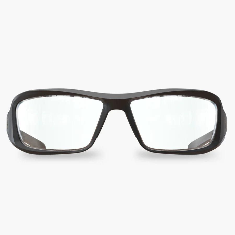 Front view Edge Brazeau Safety Glasses Matte Black with Clear Vapor Shield Lenses