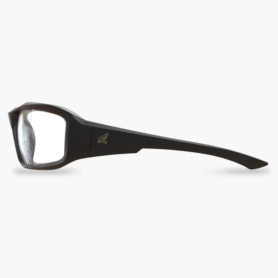 Side view Edge Brazeau Safety Glasses Matte Black with Clear Vapor Shield Lenses