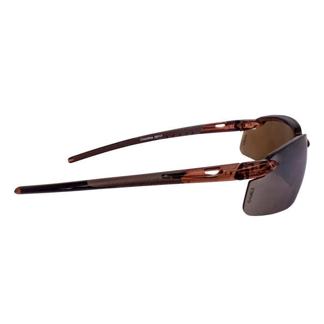 Crossfire ES5 Safety Glasses with Crystal Brown Frame and HD Brown Flash Mirror Lens temple view