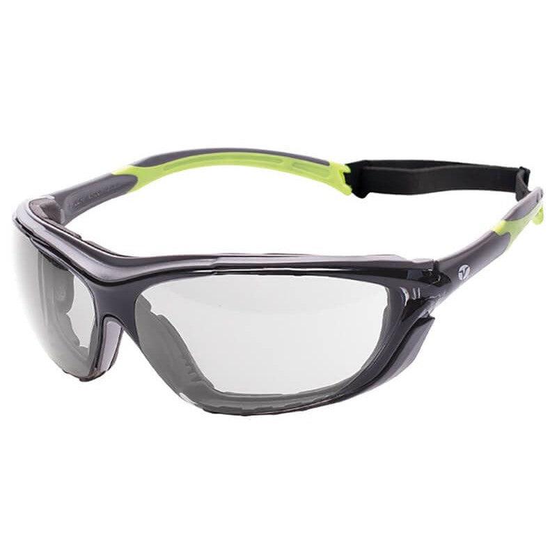 Encon Veratti Primo Foam-Padded Safety Glasses/Goggles with Gray/Green Frame and Clear Anti-Fog Lens