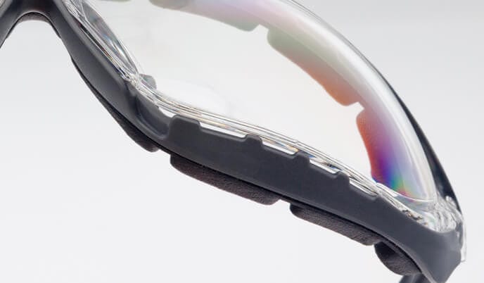 Encon Veratti Primo Foam-Padded Safety Glasses/Goggles with Gray/Green Frame and Clear Anti-Fog Lens - Foam Padded