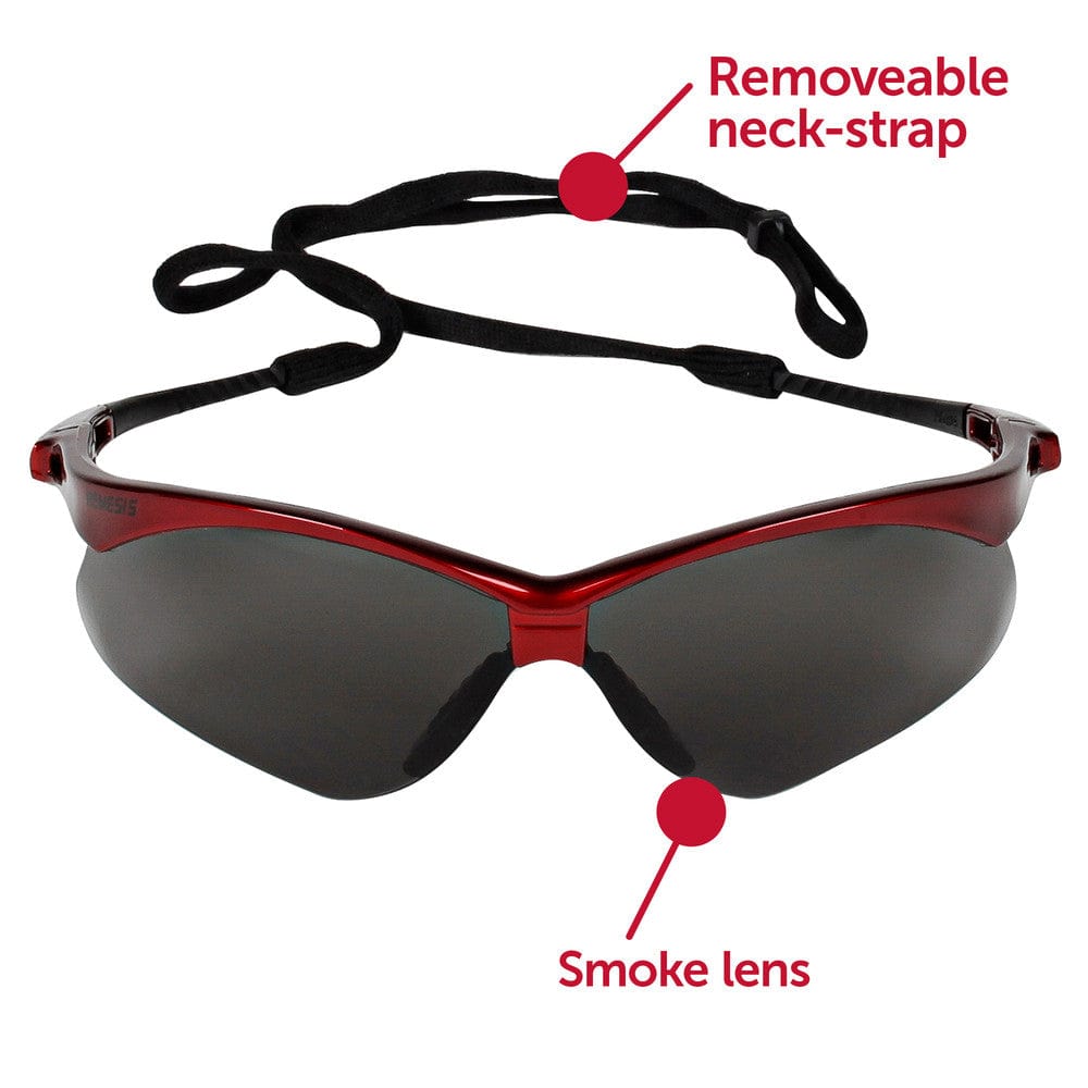 KleenGuard Nemesis Inferno Safety Glasses with Red Frame and Smoke Lens 22611 Front View