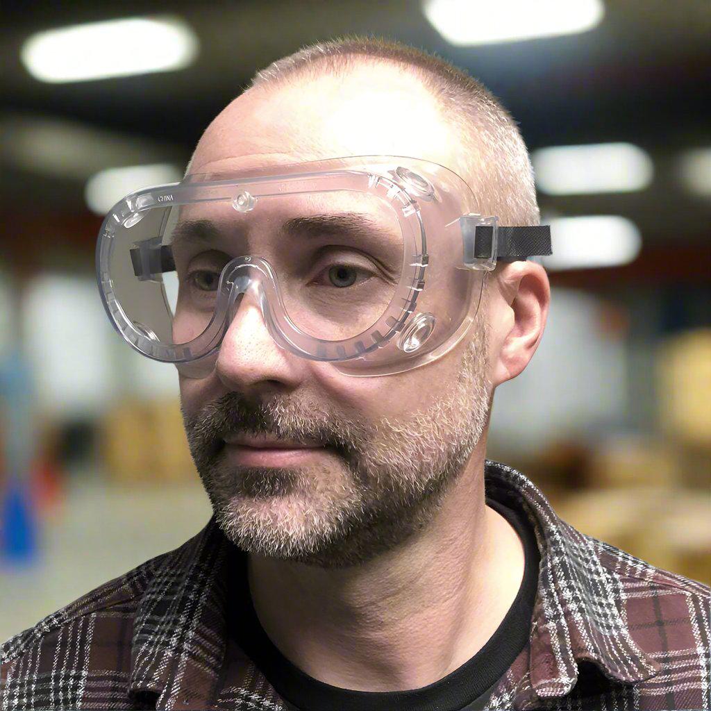 Crews Non-Vented Chemical Splash Goggle with Clear Anti-Fog Lens 2237R - Lifestyle Picture