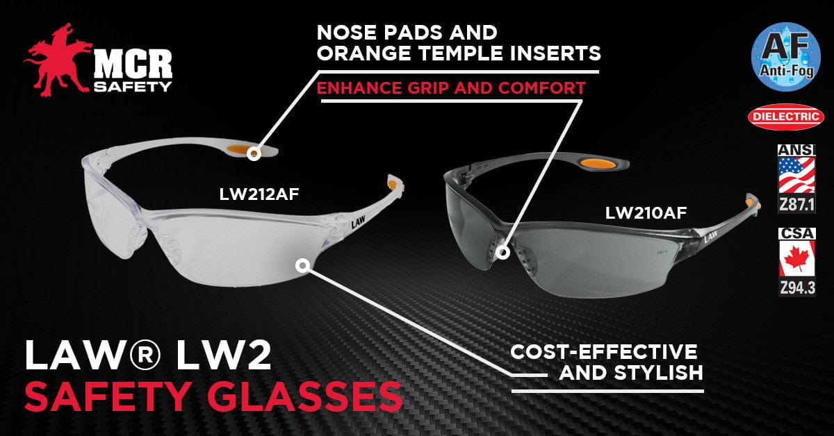 Crews Law 2 Safety Glasses with Clear Anti-Fog Lens LW210AF Key Features