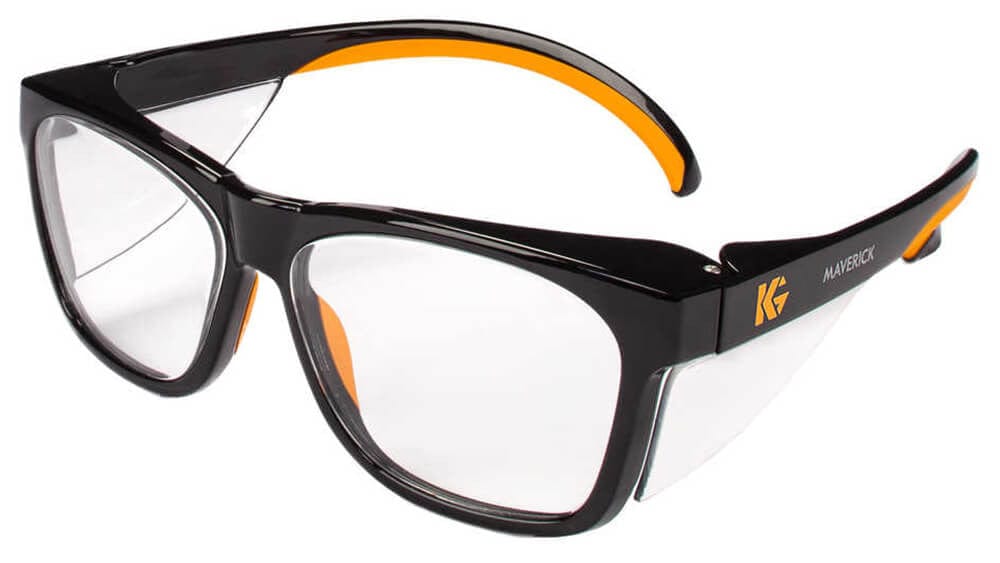 KleenGuard Maverick Safety Glasses Black/Orange Frame Clear Anti-Glare Lens
