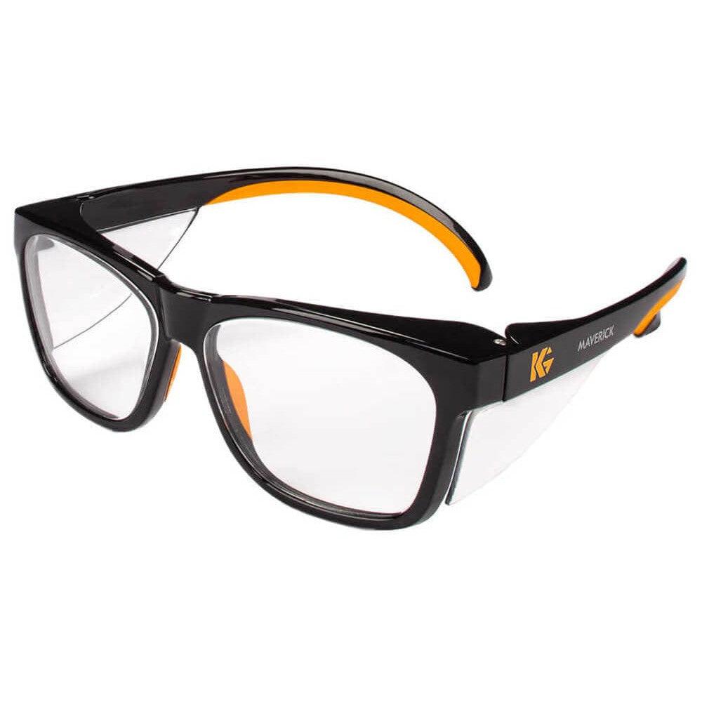 KleenGuard Maverick Safety Glasses Black/Orange Frame Clear Anti-Glare Lens