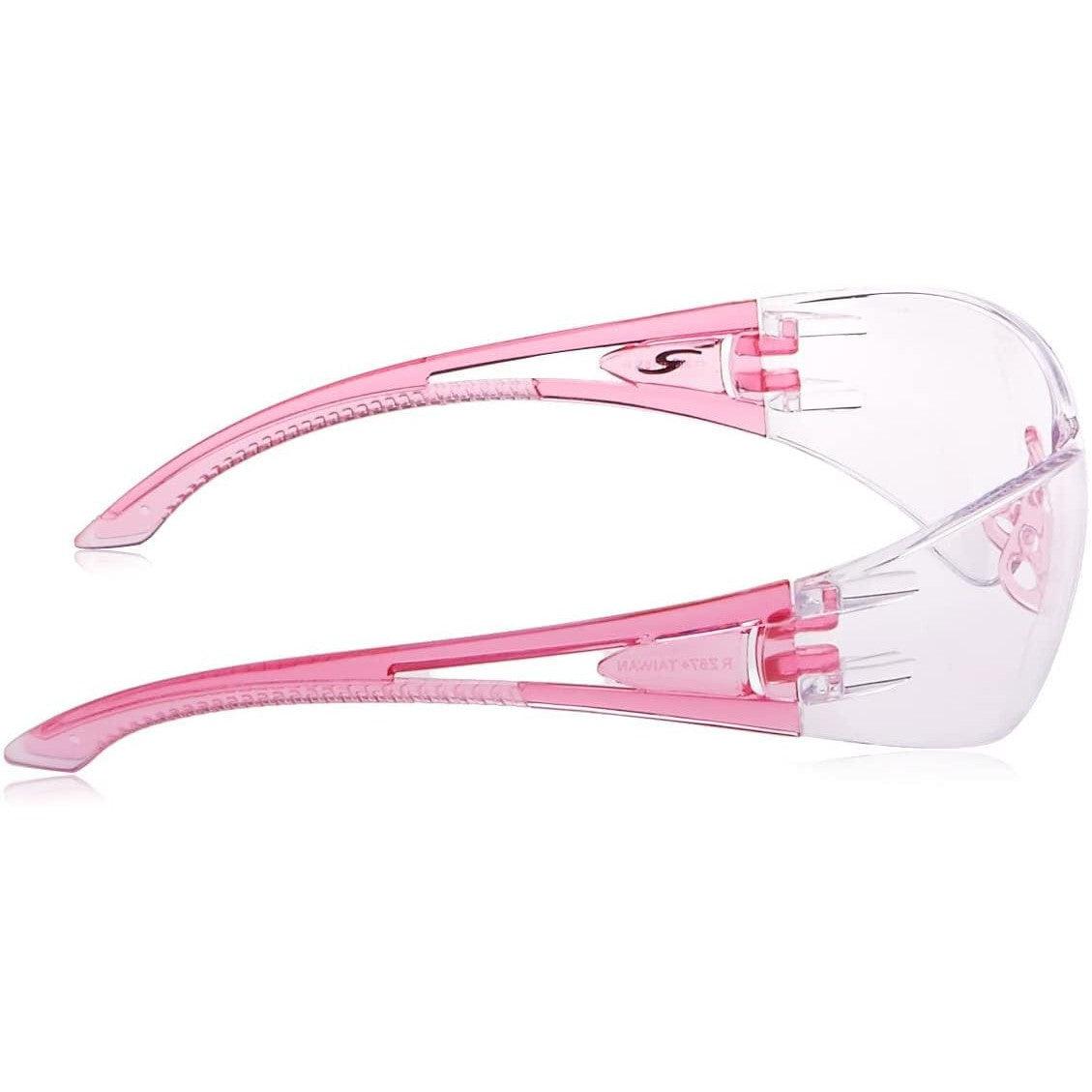 Radians Optima OP6710ID Safety Glasses with Pink Frame and Clear Lens Side View