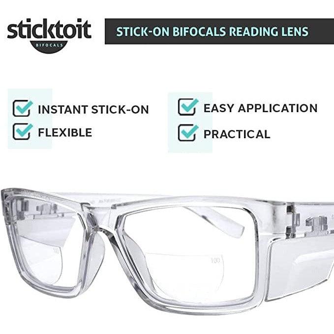 Sticktoit Stick-On Bifocal Lenses Installed on Safety Glasses