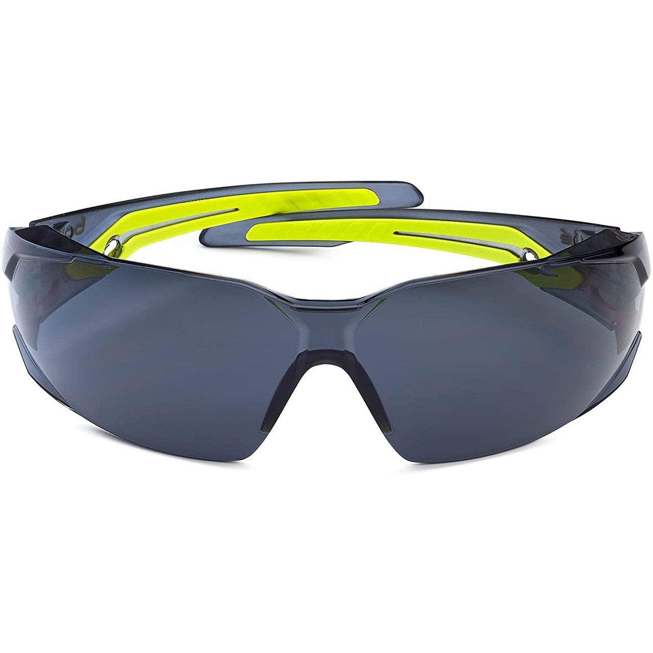 Bolle Silex Safety Glasses with Gray/Yellow Temples and Smoke Anti-Fog Lens - Front View