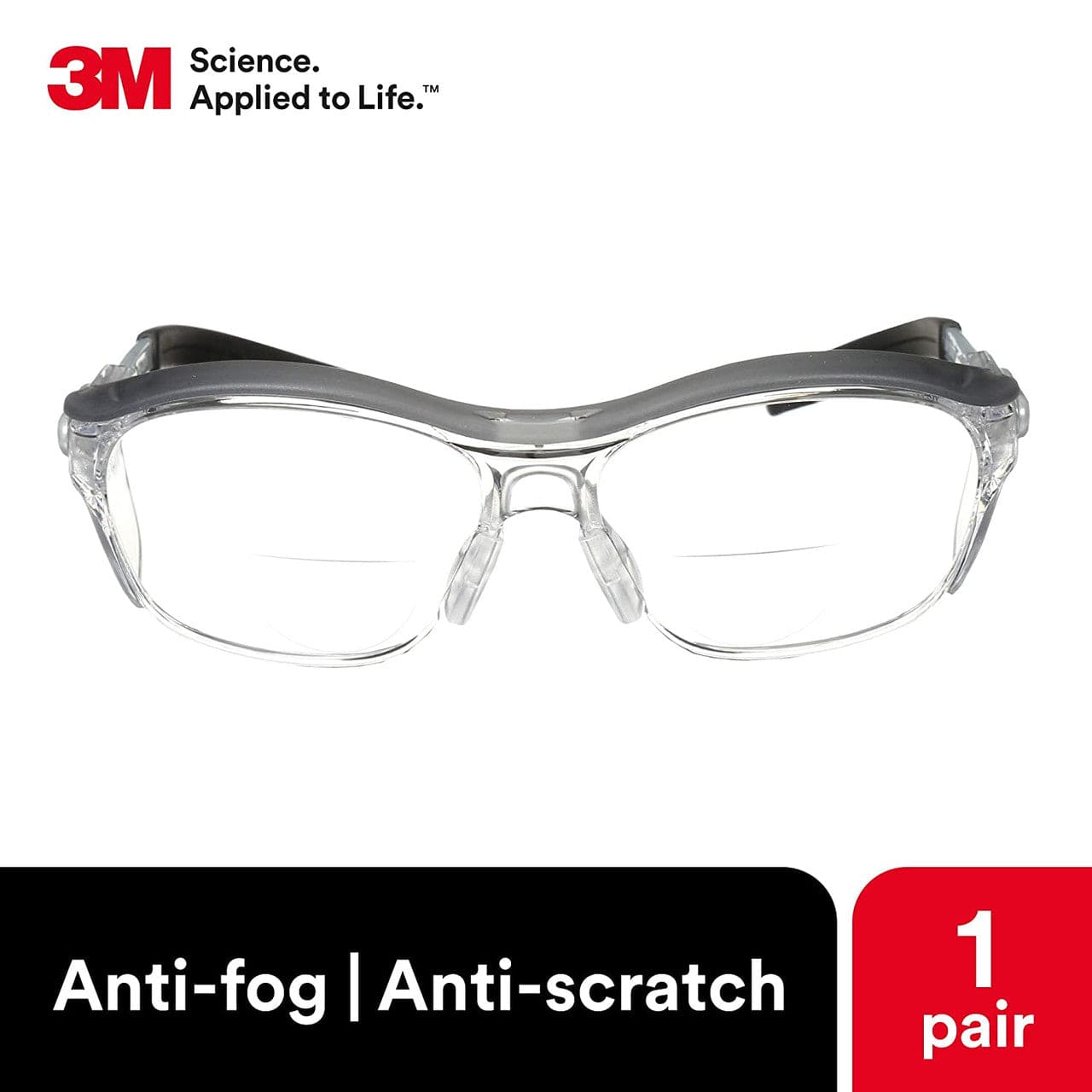 3M Nuvo Reader Bifocal Safety Glasses Front View Anti-Fog Lens