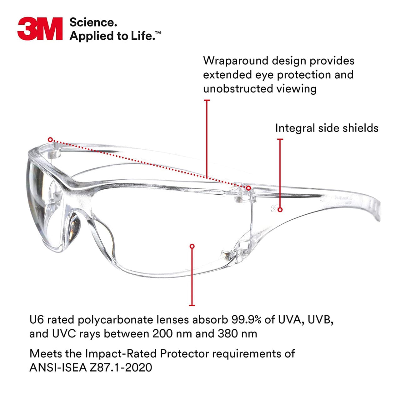 3M Virtua AP Safety Glasses with Clear Lens 11819 Features