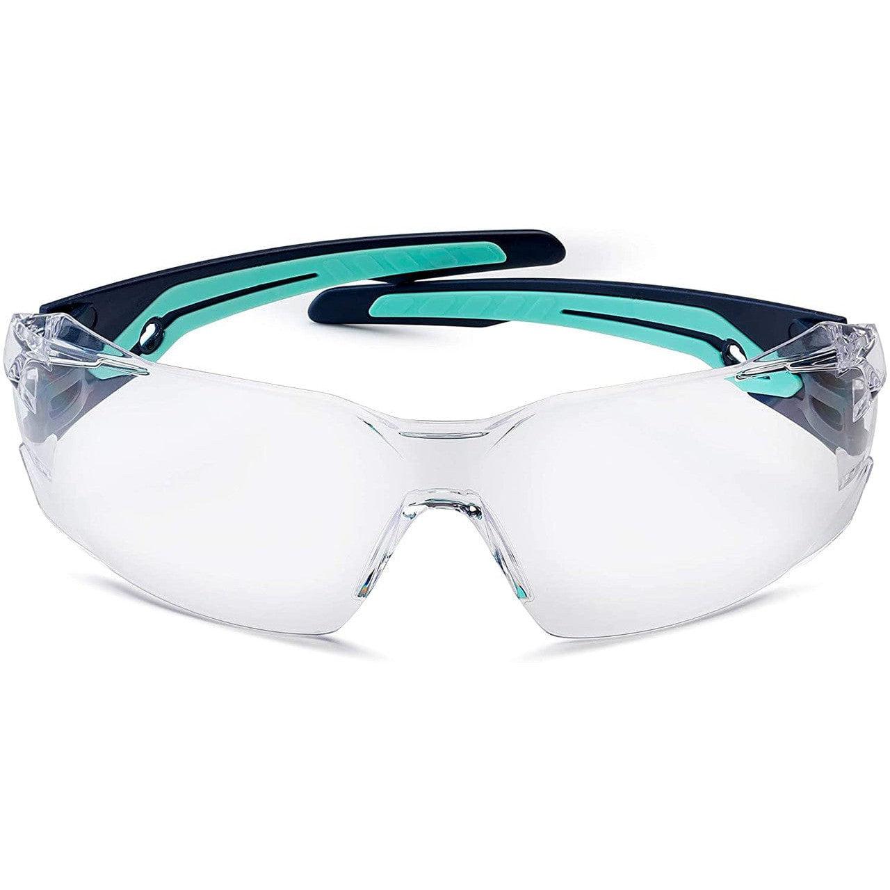 Bolle Silex Safety Glasses with Navy/Sky Blue Temples and Clear Anti-Fog Lens - Front View