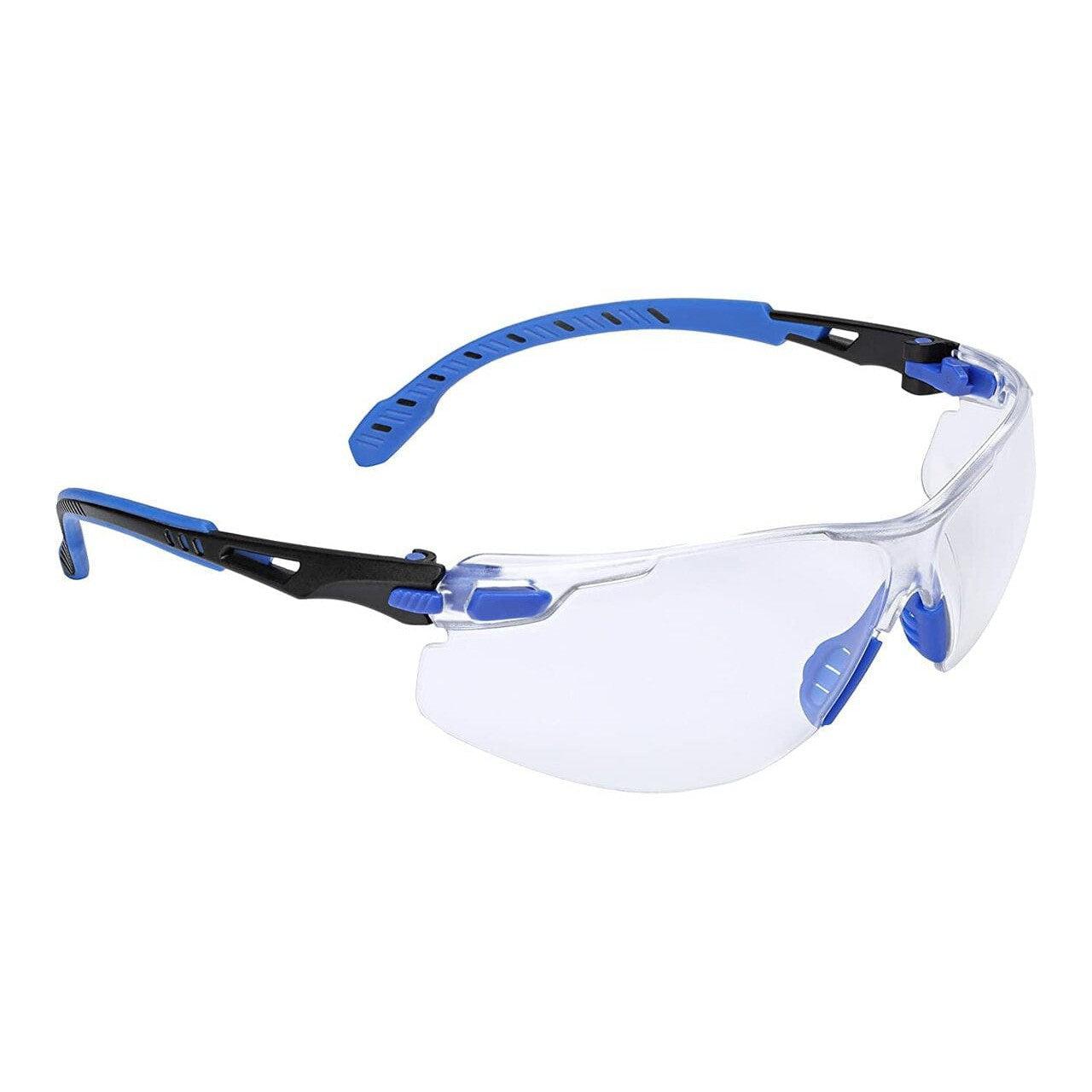 3M Solus Safety Glasses with Blue Temples, Clear Anti-Fog Lens and Foam & Strap Kit S1101SGAF-KT - Angle 2
