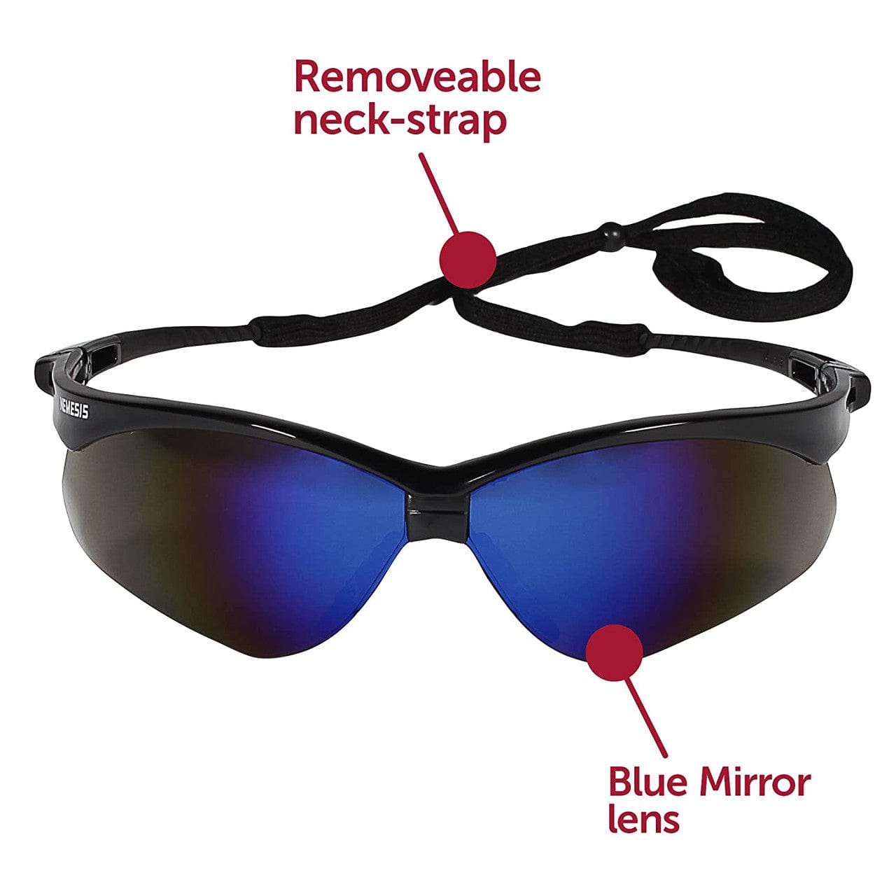 KleenGuard V30 Nemesis Safety Glasses Black Frame with Blue Mirror Lens 14481 Front View