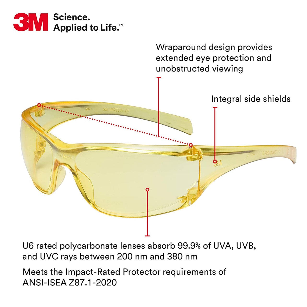 3M Virtua AP Safety Glasses with Amber Lens 11817 Features